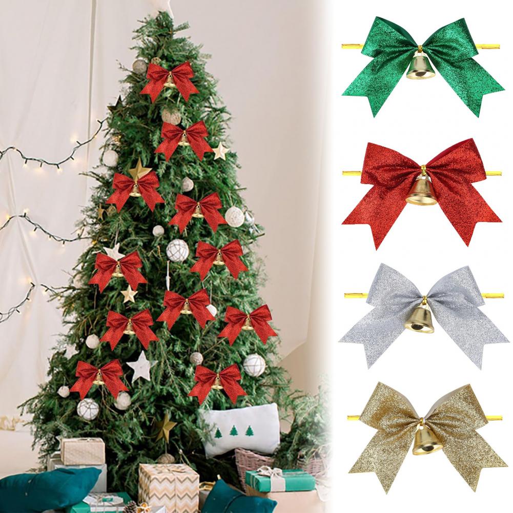 Bow Tie Pre Tied - 2個入り クリスマスリボン ベル付き 4インチ グリッターリボン 事前に結ばれたクリスマスリボン