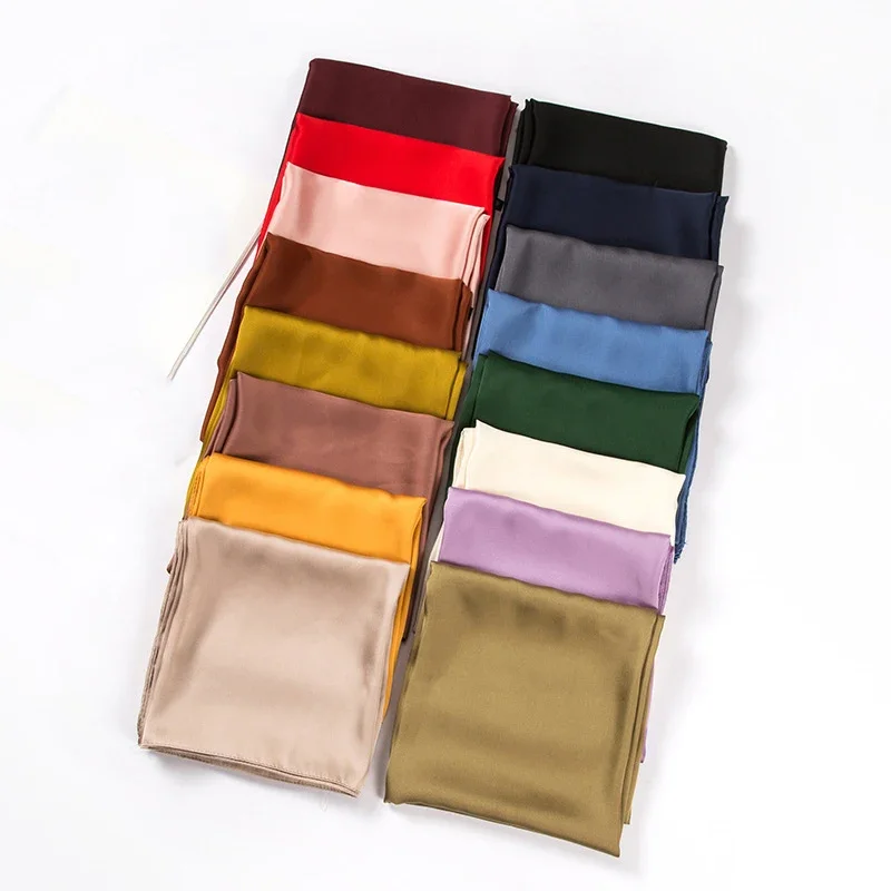 Silk Neck Scarf - サテンスカーフ レディース 70cm 無地 スムースな表面 ヘッドスカーフ