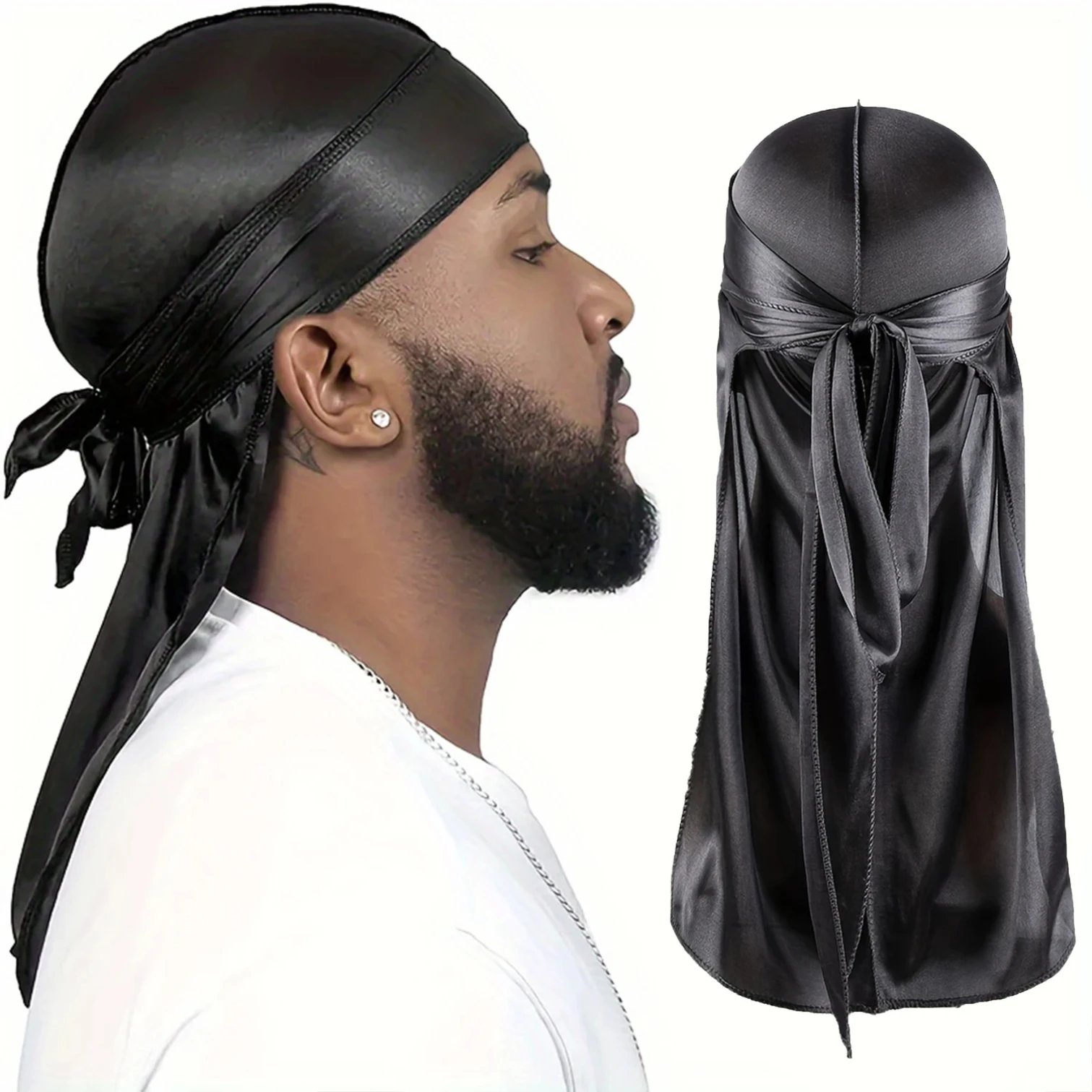 Bandana Doo Rag - メンズシルクドゥーラグ、シルクのような光沢のあるバンダナ、ロングテールウェーブキャップ