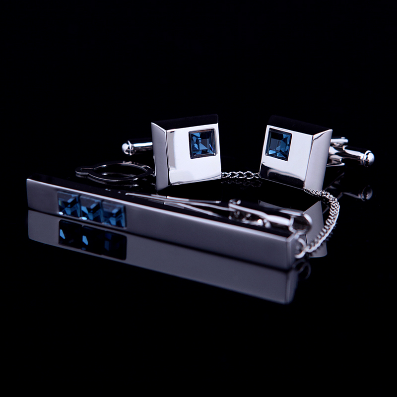 Tie Bar Set Gift - Kflk のため高品質カフスネクタイクリップピンのためのブルークリスタルタイバーカフスネクタイクリップセットゲスト