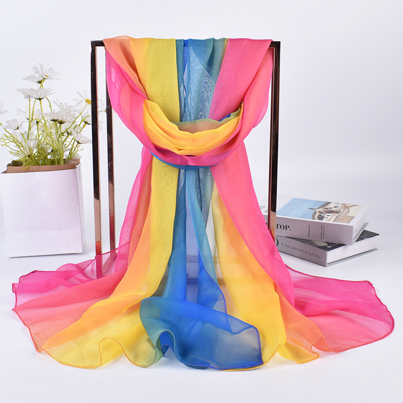 長いグラデーションシルクスカーフ、新しい3色、75x180c - Silk Neck Scarf のレビューと価格