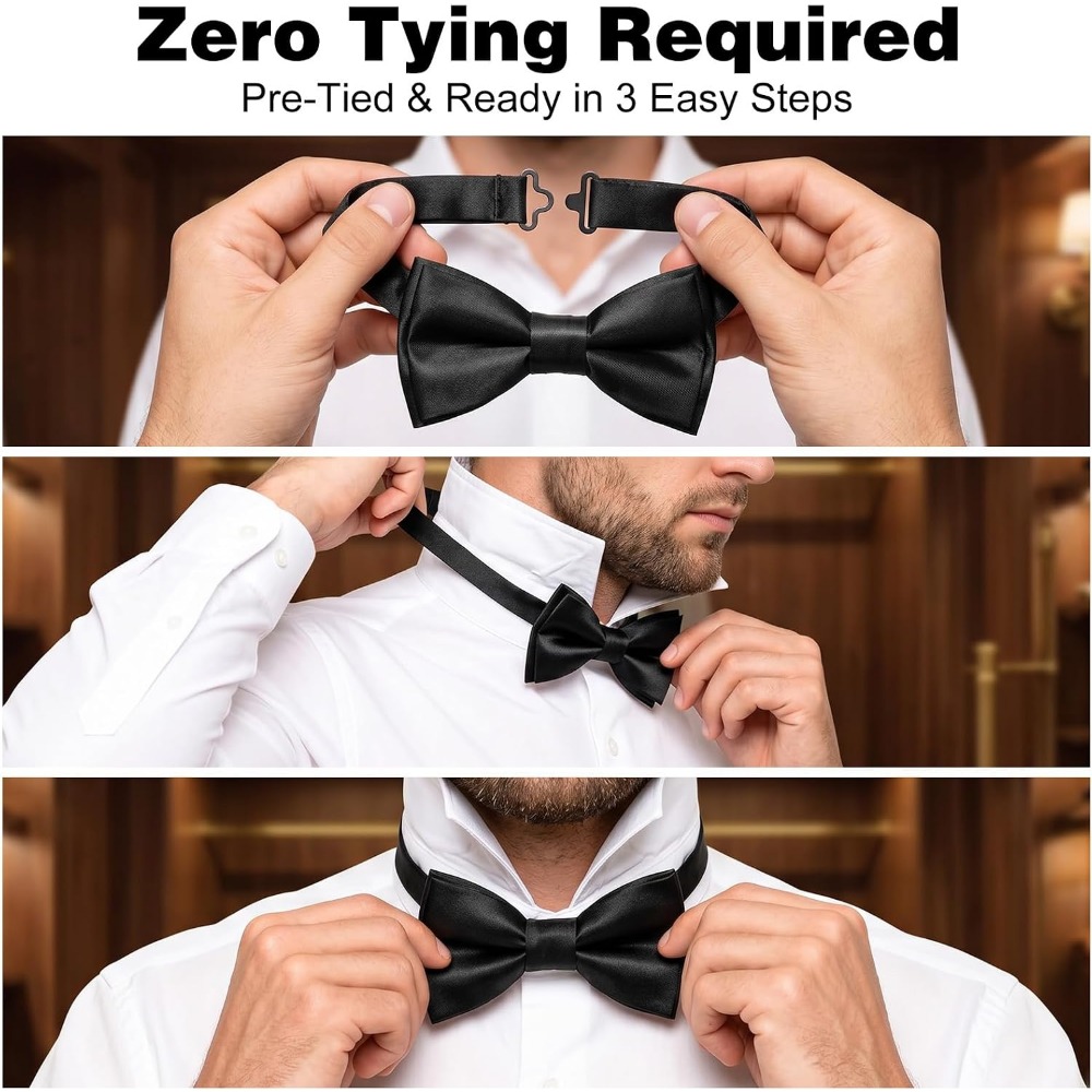 2ピースブラック蝶ネクタイ、男性用プレタイド調節可能な蝶ネク - Bow Tie Pre Tied のレビューと価格